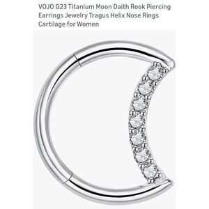 VOJO G23 Titanium Moon Daith Rook Piercing 16g 8mm CZ Silver Clicker Hoop Ring